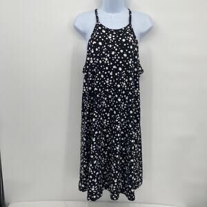 French Grey Polka Dot Halter Mini Dress Knee Length Stretch Black Size Medium